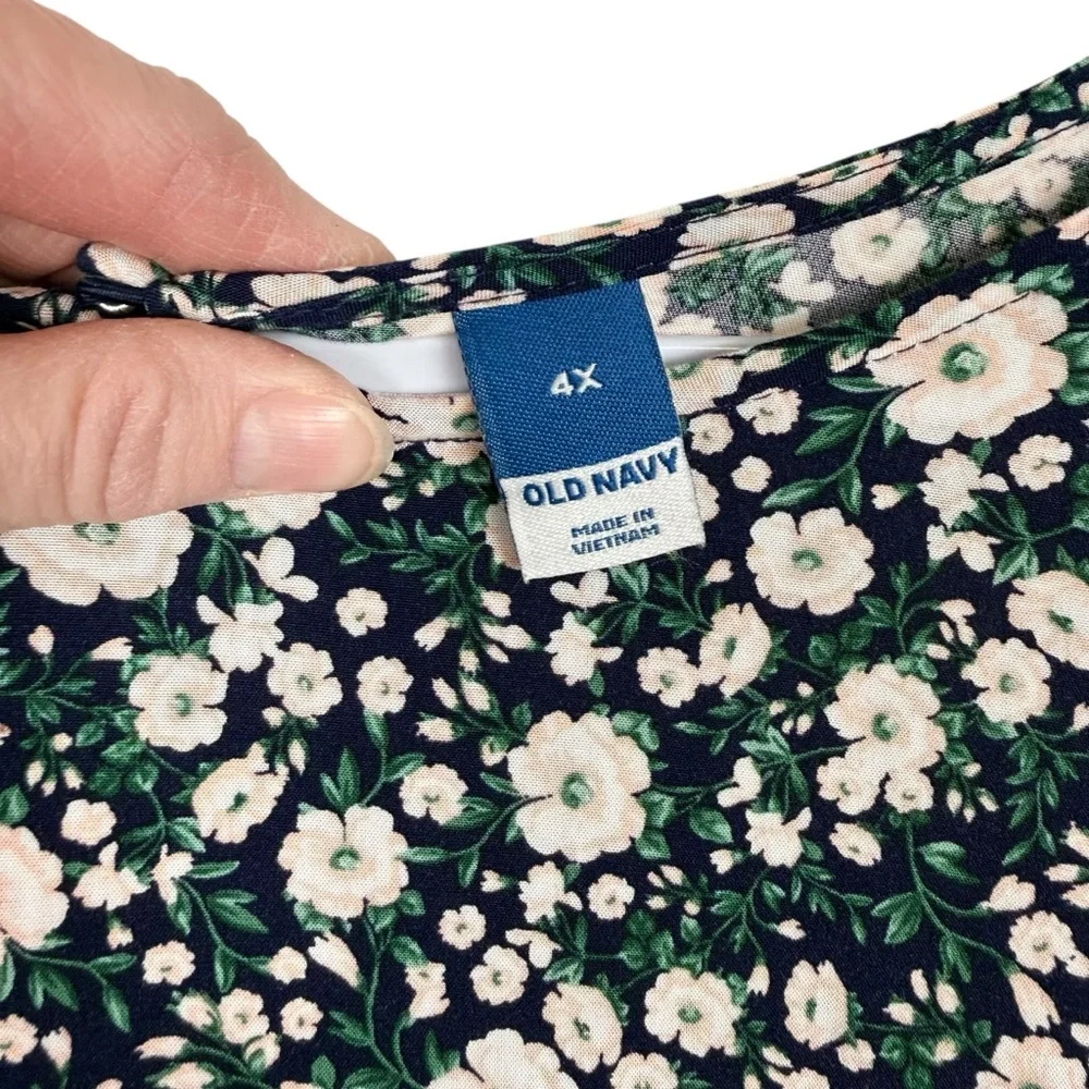 Old Navy Floral Puff Sleeve Midi Dress Open Back Navy Green Size 4X - Picture 11 of 16